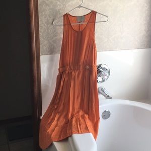 Silk tank dress with pleats and gold buttons